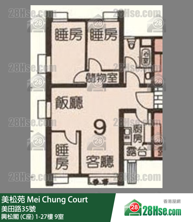 美松苑 興松閣 (C座)18樓 9室 平面圖