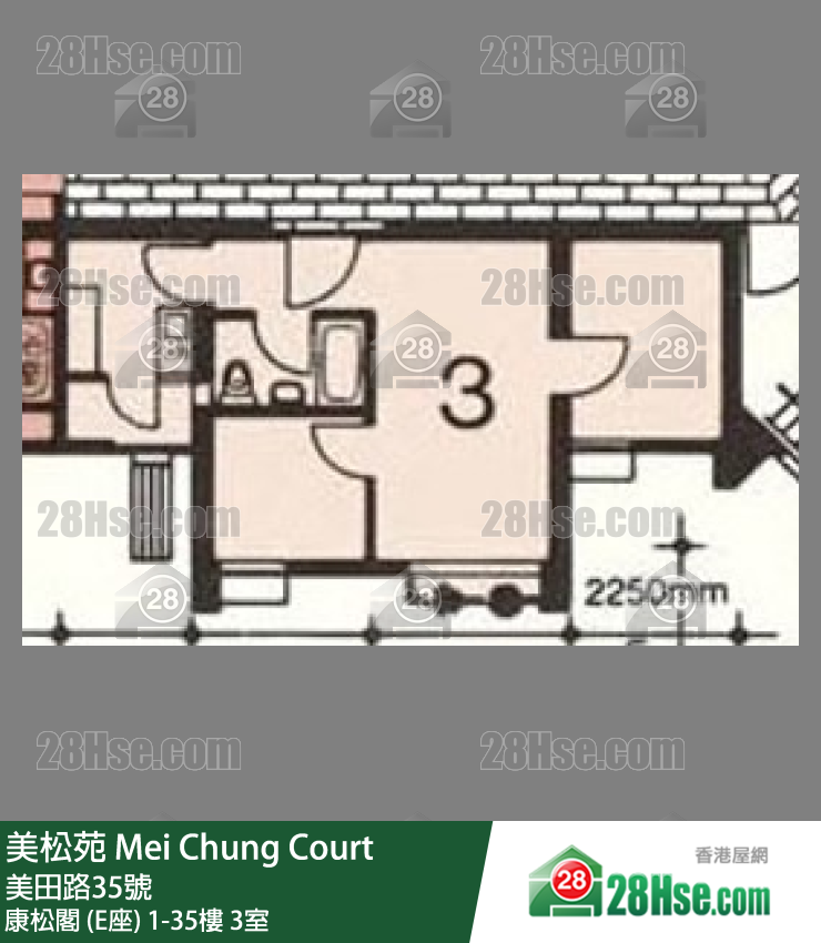 美松苑 康松閣 (E座)12樓 3室 平面圖