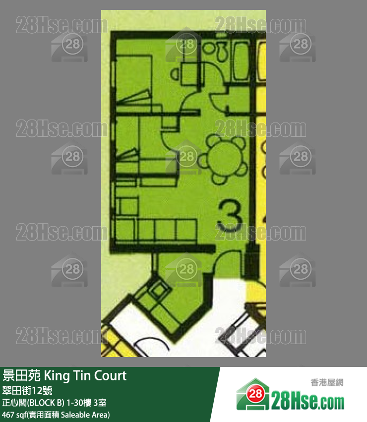 景田苑 正心閣(BLOCK B)10樓 3室 平面圖