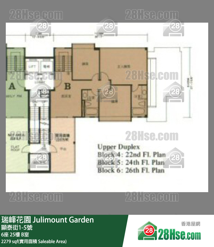 瑞峰花园 6座 25楼 B室 平面图