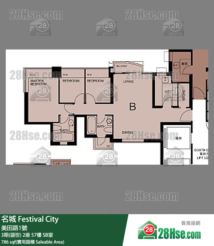 名城 3期(盛世) 2座 57樓 SB室 平面圖