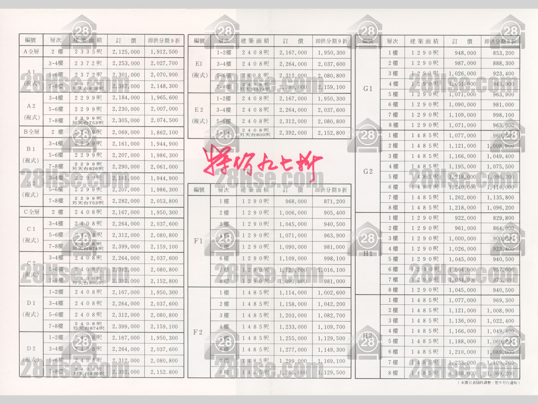 沙田花园 价单 图1
