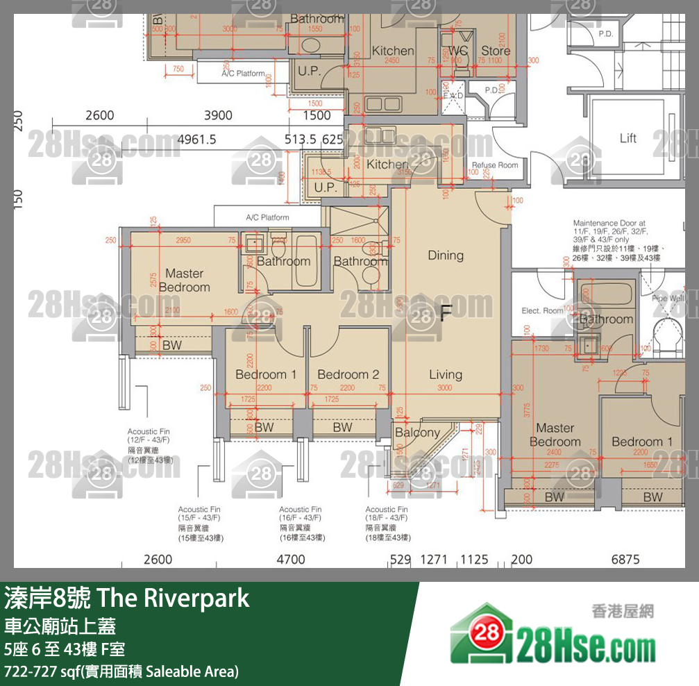 溱岸8號 5座22樓 F室 平面圖