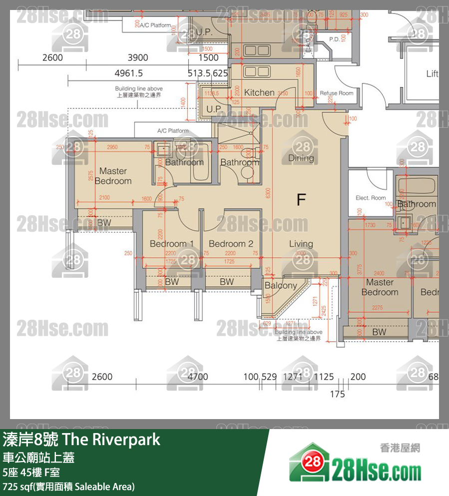 溱岸8號 5座45樓 F室 平面圖