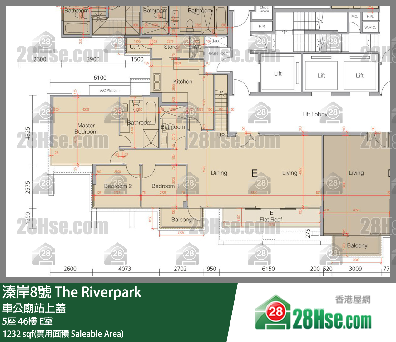 溱岸8號 5座 46樓 E室 平面圖