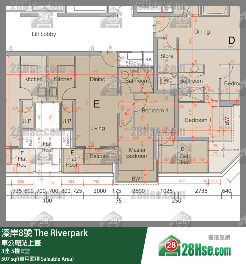 溱岸8號 3座5樓 E室 平面圖