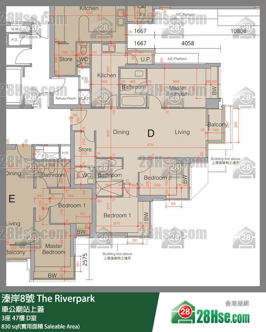 溱岸8號 3座 47樓 D室 平面圖