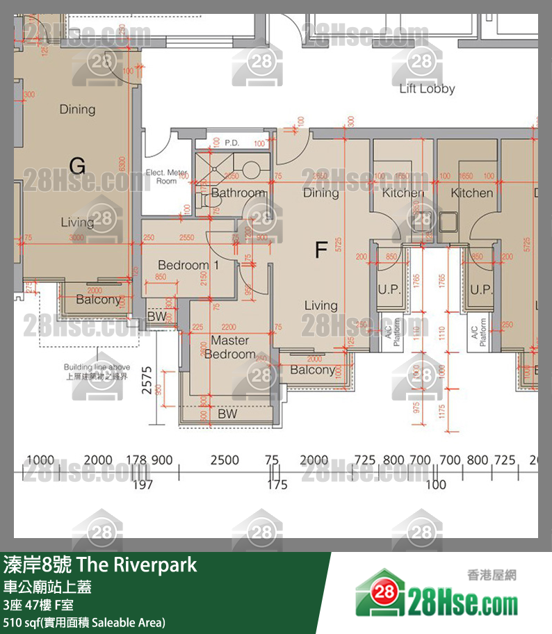 溱岸8號 3座 47樓 F室 平面圖