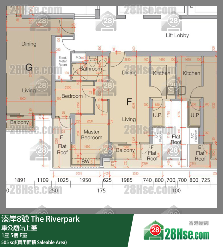 溱岸8號 1座5樓 F室 平面圖