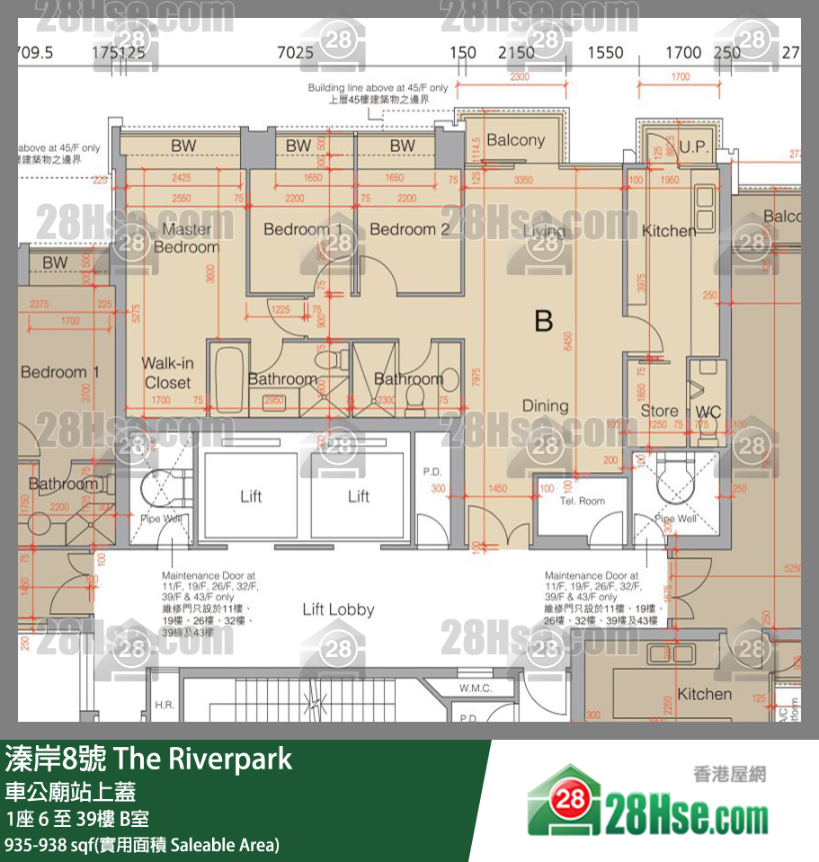 溱岸8號 1座17樓 B室 平面圖