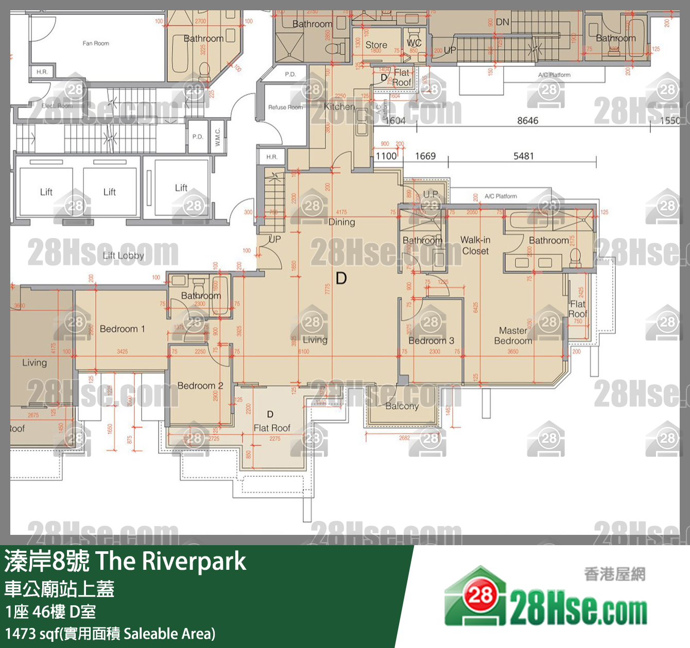 溱岸8號 1座46樓 D室 平面圖