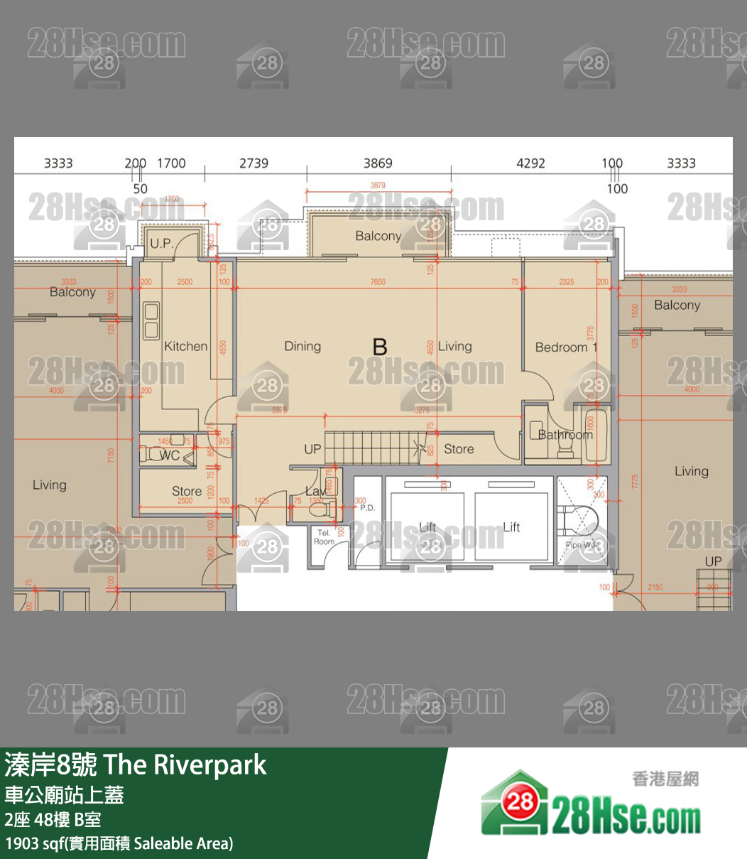 溱岸8號 2座48樓 B室 平面圖