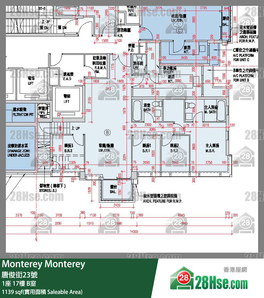 Monterey 大厦 1座 17楼 B室 平面图