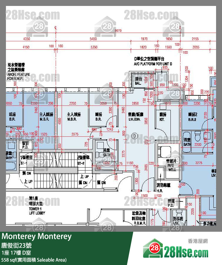 Monterey 大厦 1座 17楼 D室 平面图