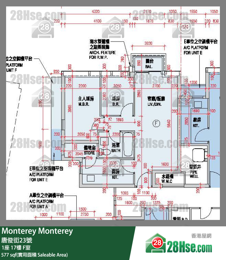 Monterey 大厦 1座 17楼 F室 平面图