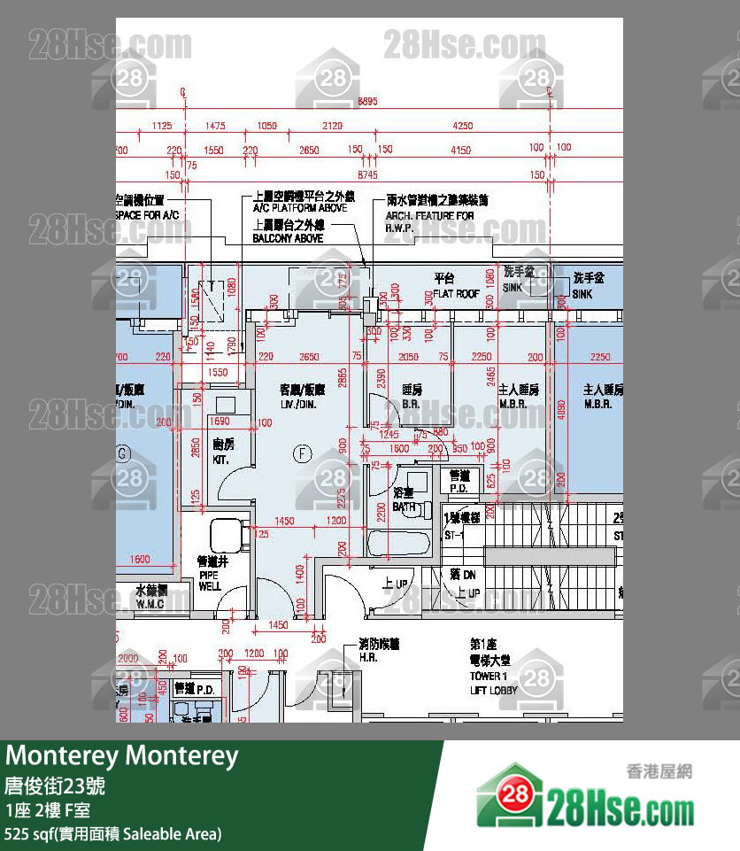 Monterey 大厦 1座 2楼 F室 平面图