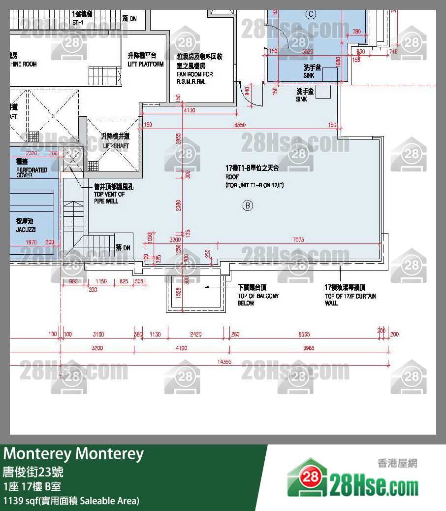 Monterey 大厦 1座 17楼 B室 平面图
