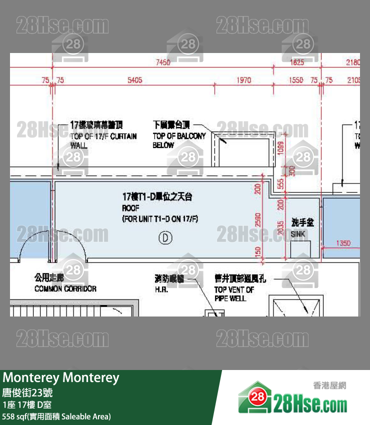 Monterey 大厦 1座 17楼 D室 平面图