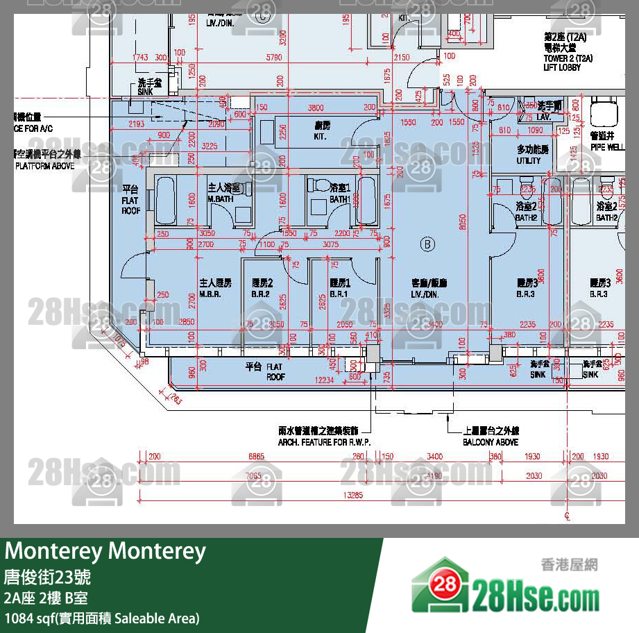 Monterey 大厦 2A座 2楼 B室 平面图