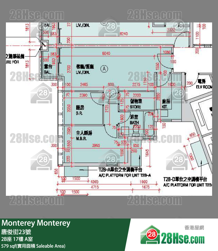 Monterey 大厦 2B座 17楼 A室 平面图