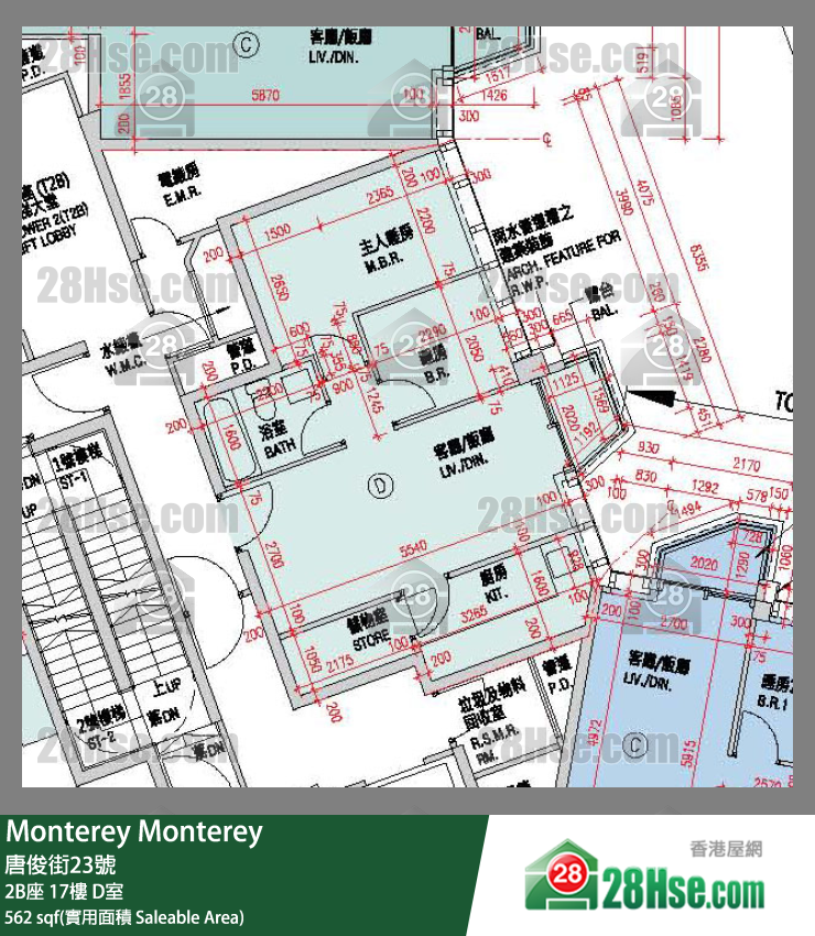Monterey 大厦 2B座 17楼 D室 平面图