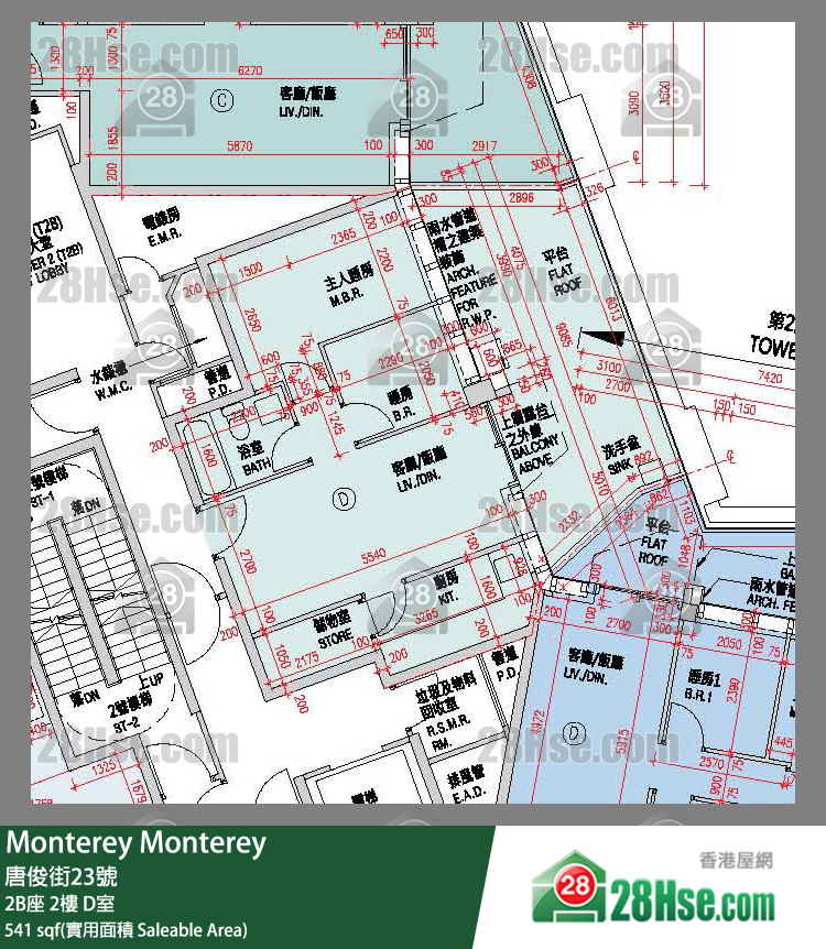 Monterey 大厦 2B座 2楼 D室 平面图