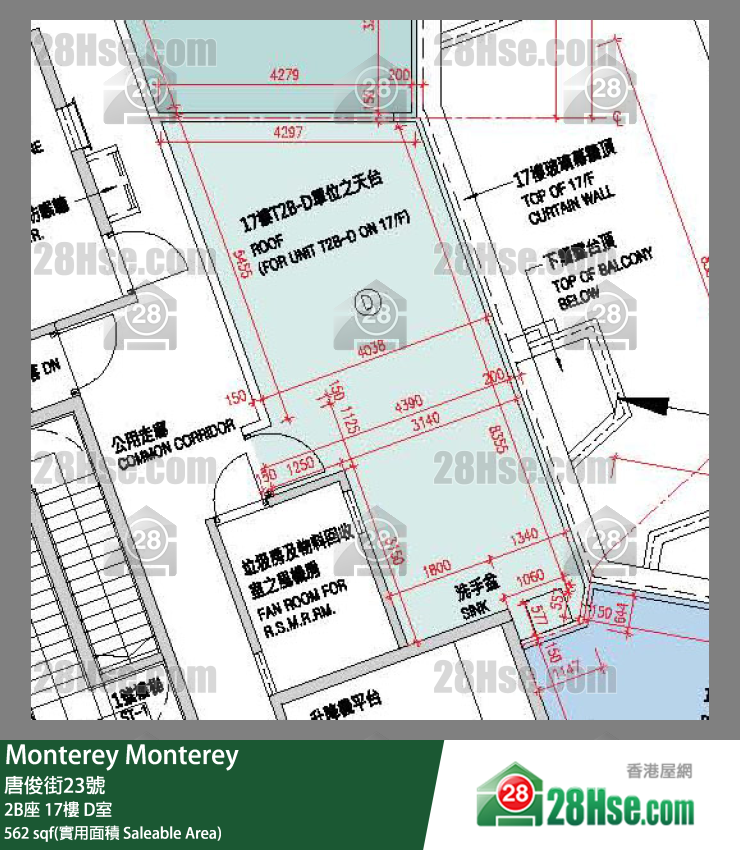 Monterey 大厦 2B座 17楼 D室 平面图