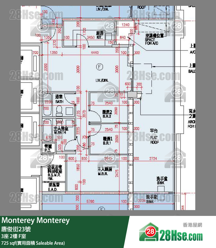Monterey 大厦 3座 2楼 F室 平面图