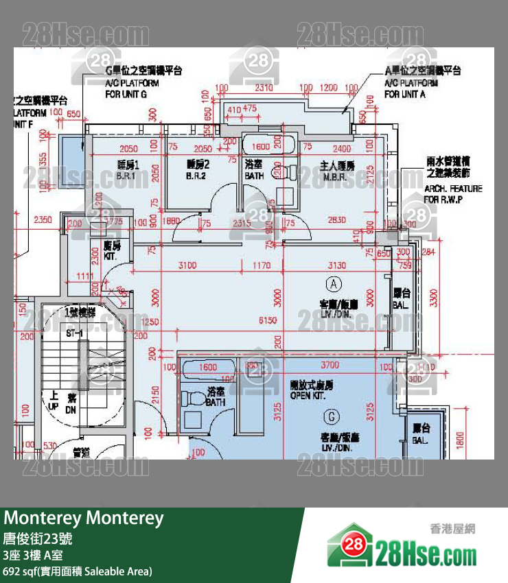 Monterey 大厦3座3楼 A室 平面图
