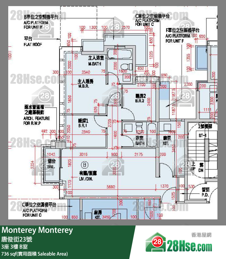 Monterey 大厦 3座 3楼 B室 平面图
