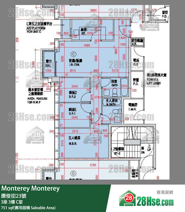 Monterey 大厦 3座 3楼 C室 平面图