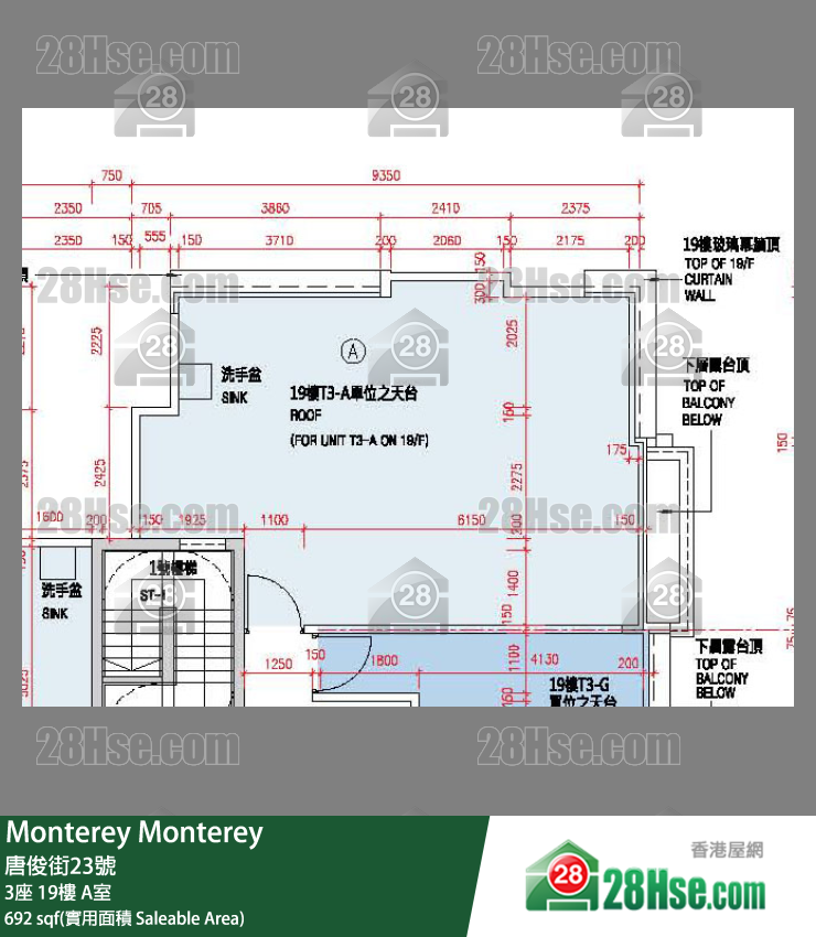 Monterey 大厦 3座 19楼 A室 平面图