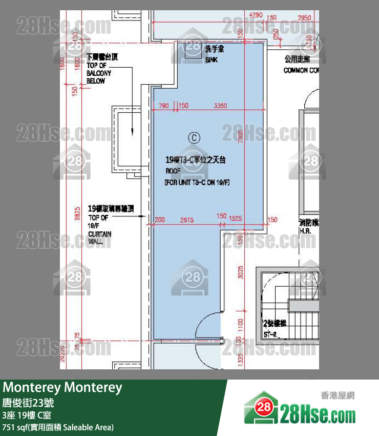 Monterey 大厦 3座 19楼 C室 平面图