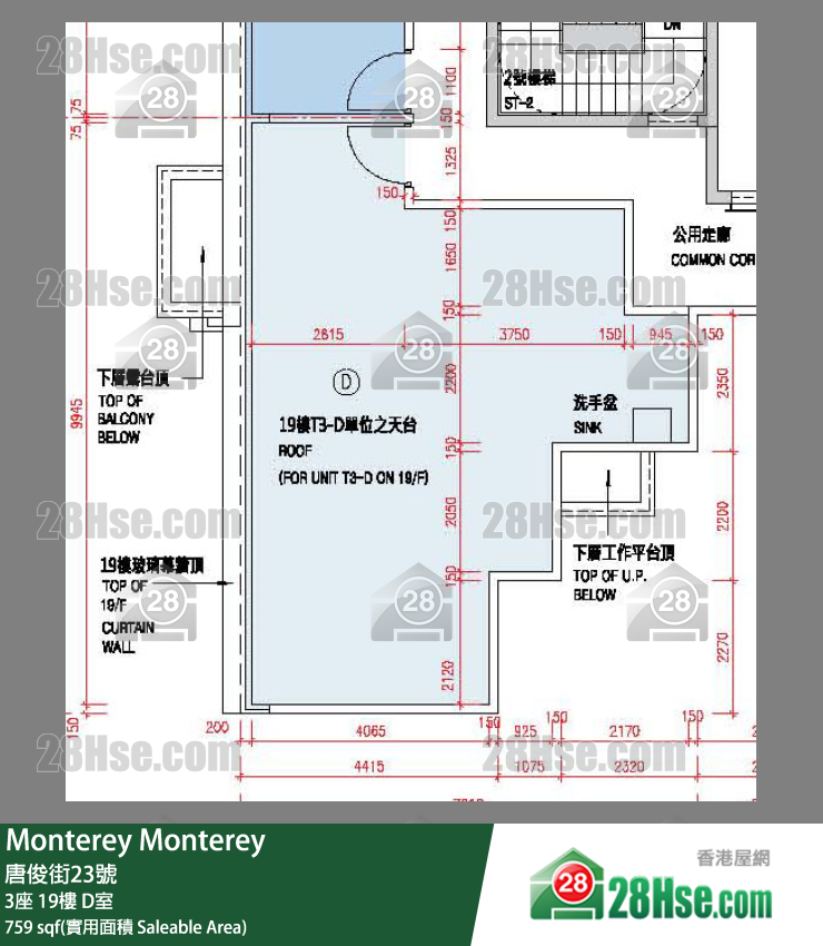 Monterey 大厦 3座 19楼 D室 平面图