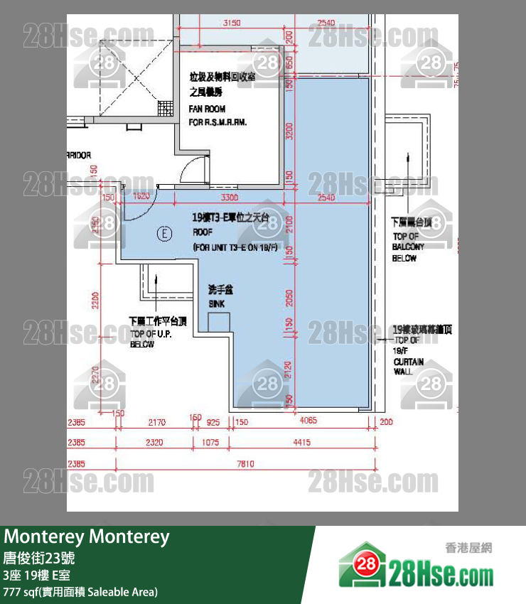 Monterey 大厦 3座 19楼 E室 平面图