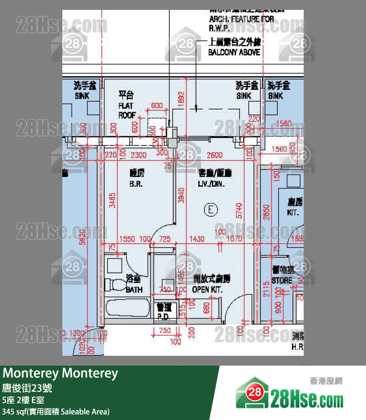 Monterey 大厦 5座 2楼 E室 平面图