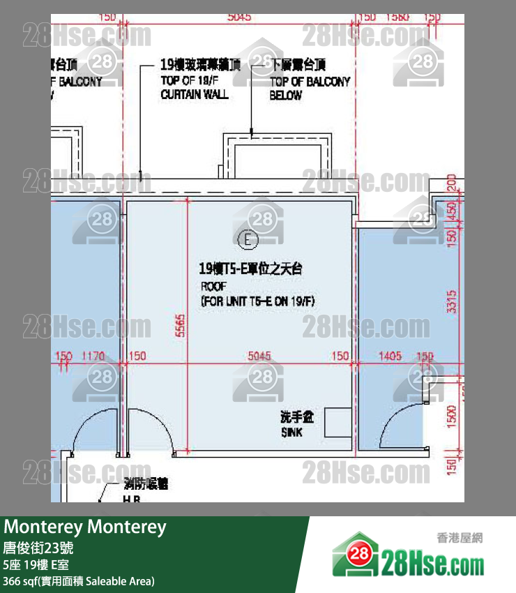 Monterey 大厦 5座 19楼 E室 平面图