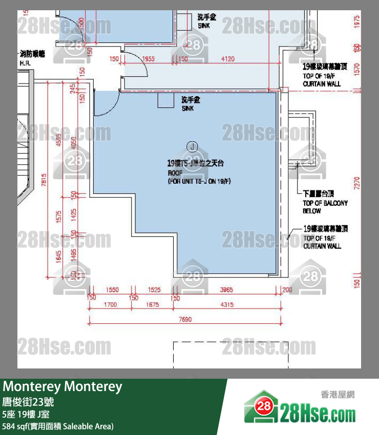 Monterey 大厦5座19楼 J室 平面图