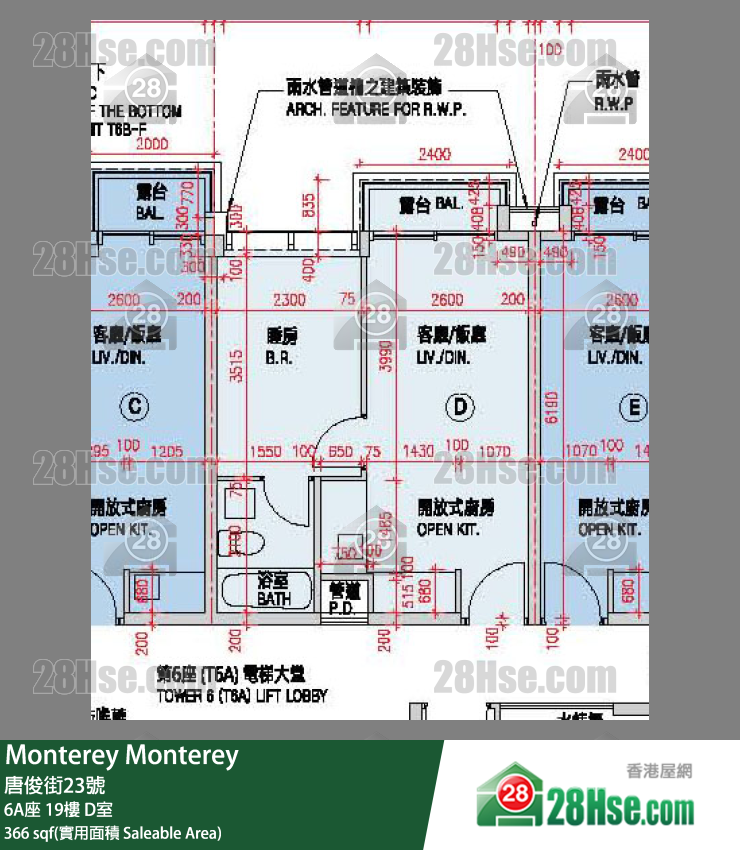 Monterey 大厦 6A座 19楼 D室 平面图