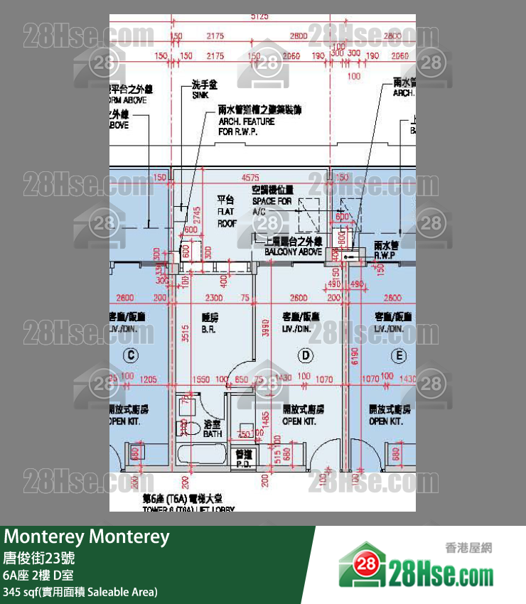 Monterey 大厦 6A座 2楼 D室 平面图