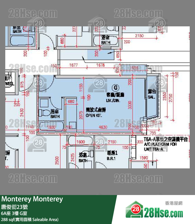 Monterey 大厦 6A座 3楼 G室 平面图