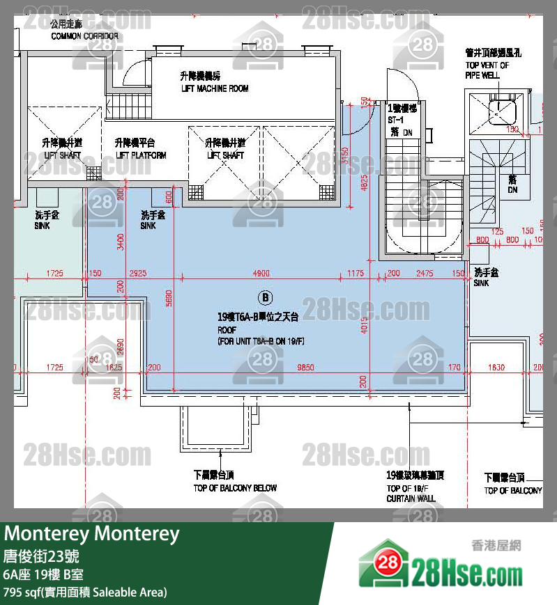 Monterey 大厦6A座19楼 B室 平面图