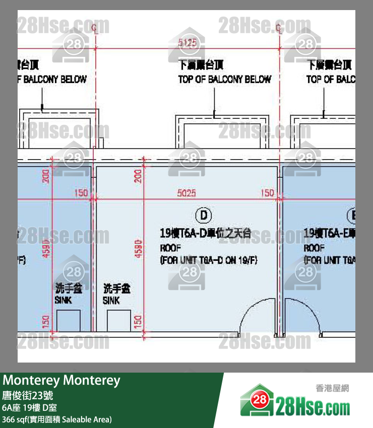 Monterey 大厦 6A座 19楼 D室 平面图