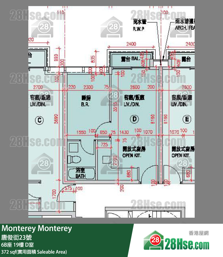 Monterey 大厦6B座19楼 D室 平面图