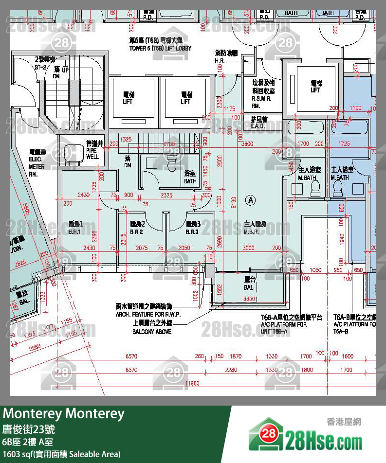 Monterey 大厦 6B座 2楼 A室 平面图