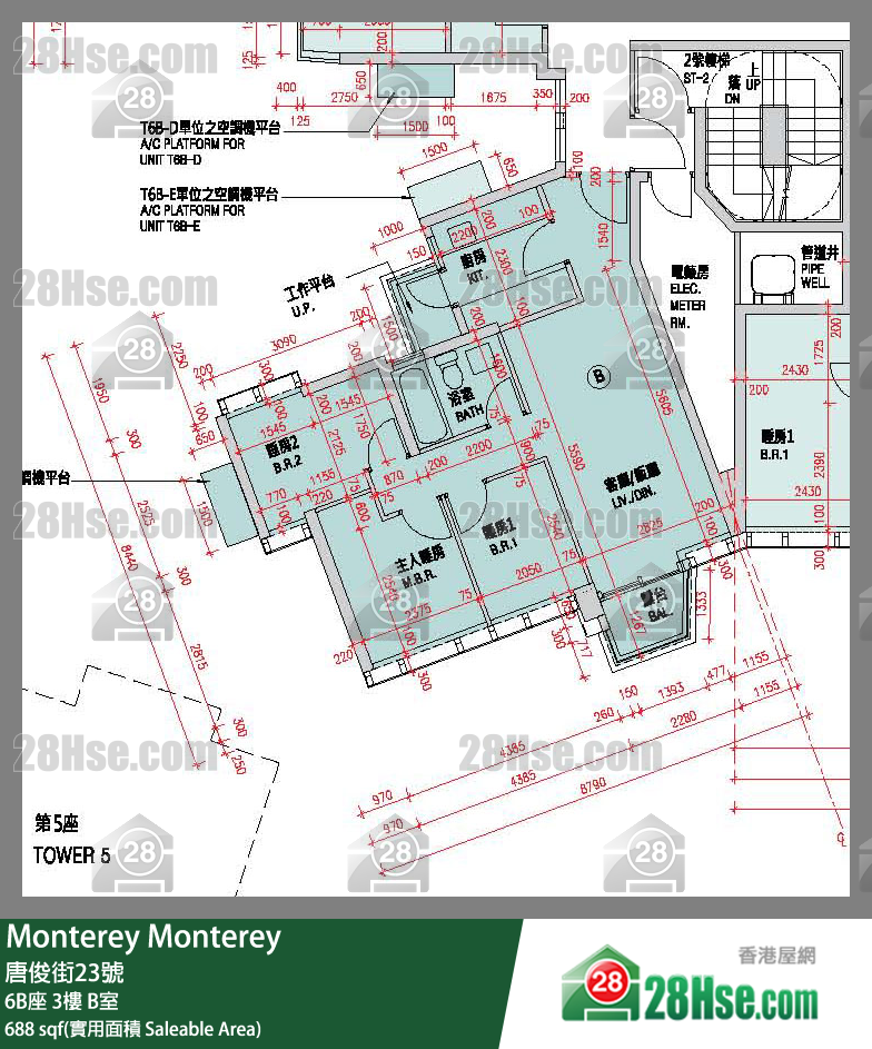 Monterey 大厦6B座3楼 B室 平面图