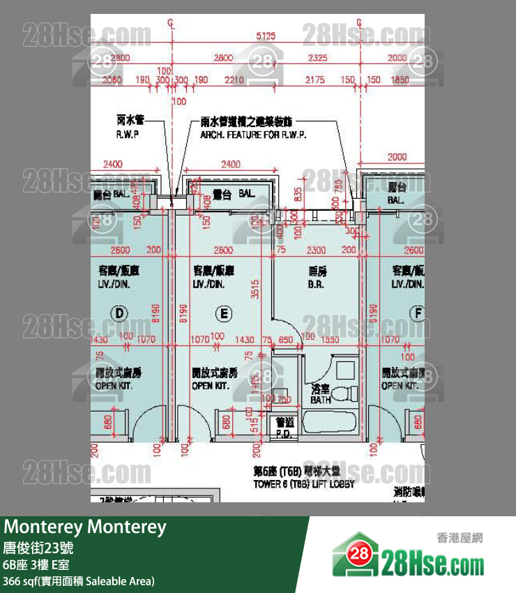 Monterey 大厦 6B座 3楼 E室 平面图