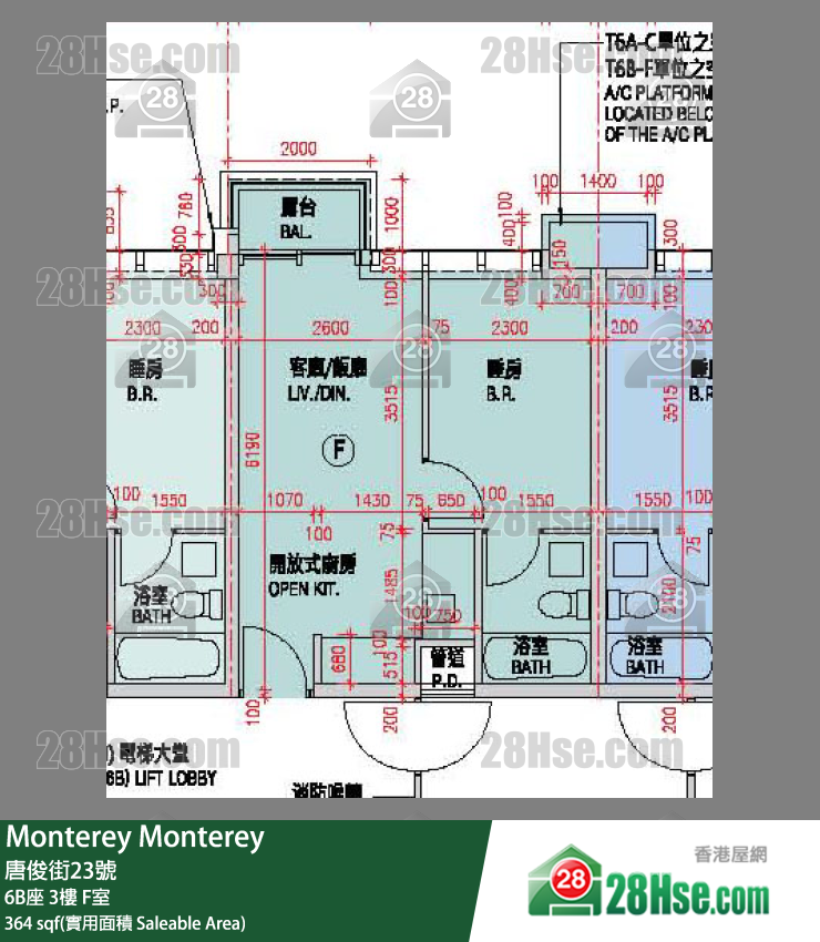 Monterey 大厦 6B座 3楼 F室 平面图