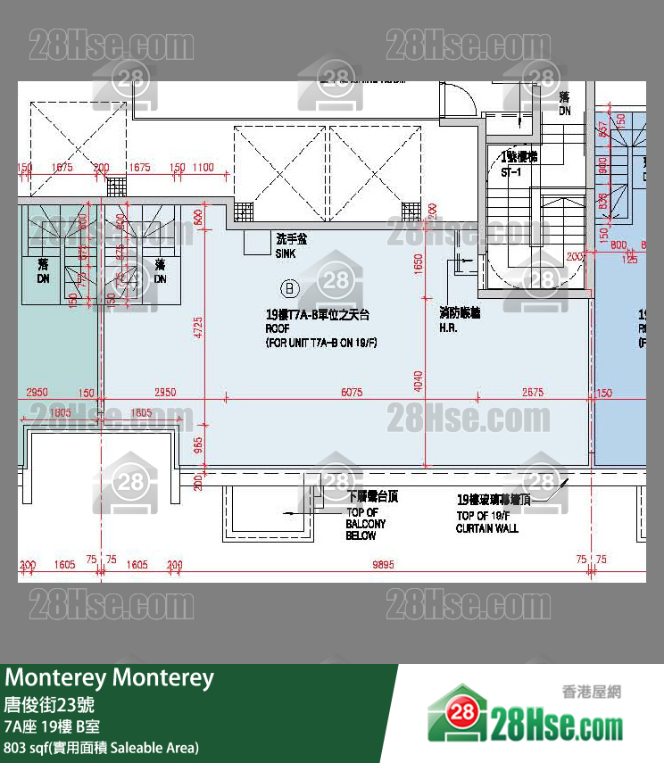 Monterey 大厦 7A座 19楼 B室 平面图
