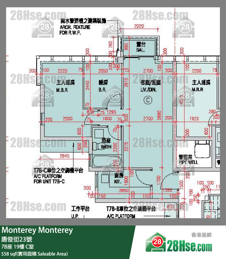 Monterey 大厦 7B座 19楼 C室 平面图